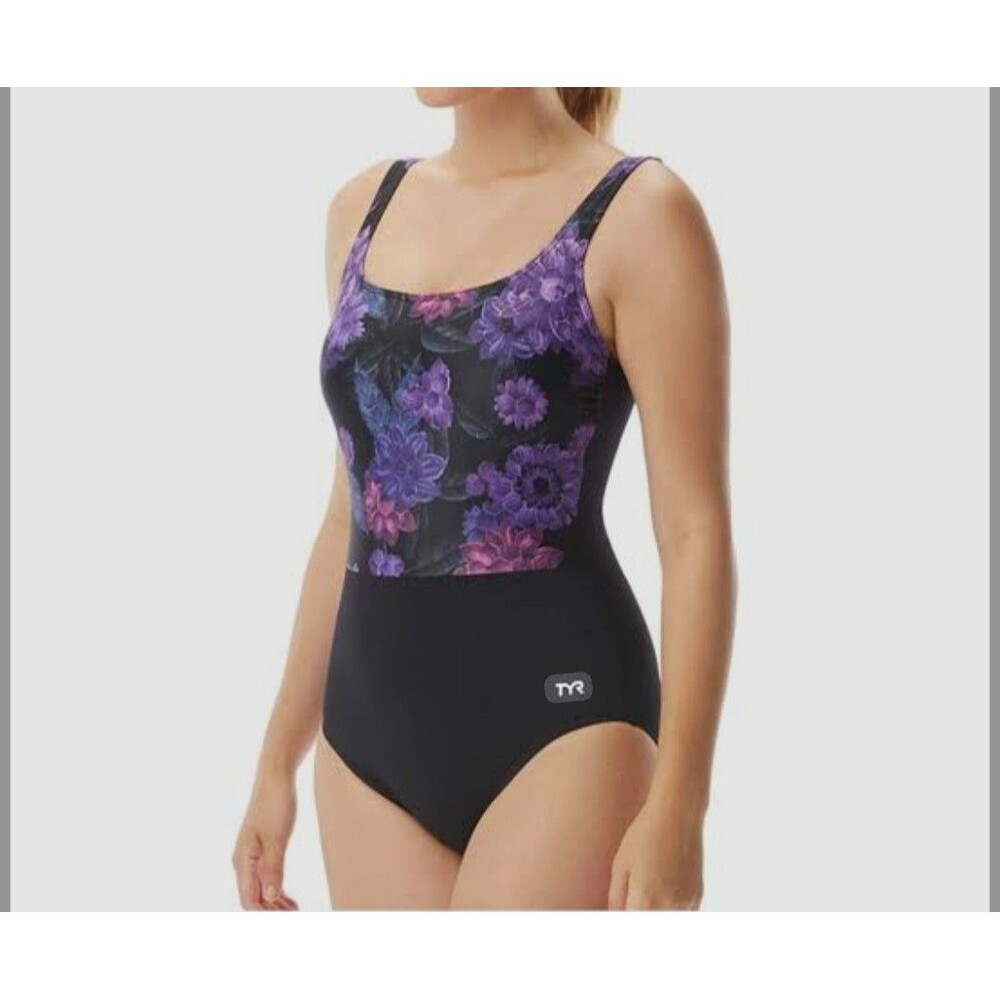 TYR Women's Durafast Elite Purple Primrose Scoop Neck Controlfit Swim Sz 18 New